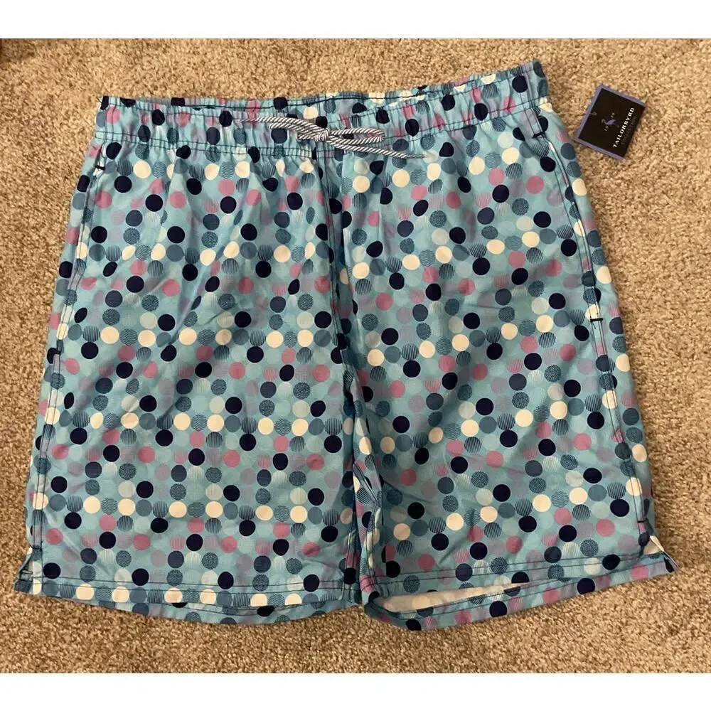 NWT TailorByrd Men's Blue Polka Dot UV Protection Quick Dry Swim Trunks, XL